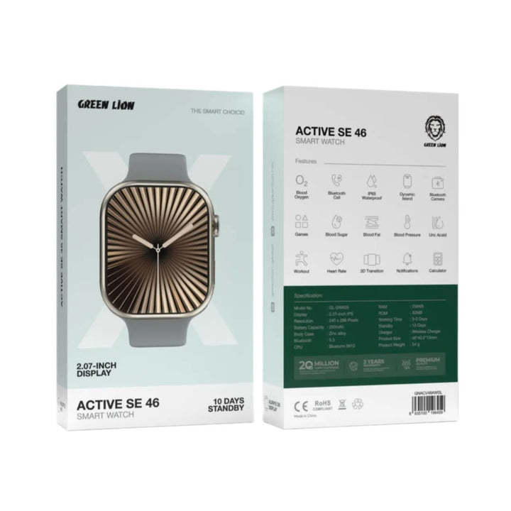 Green Lion Active SE 46 Smart Watch - Silver & Grey Strap-Smartwatches-Ilumina Benelux