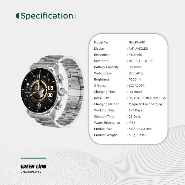 Green Lion Chrono Pro Smart Watch - Zilver-Smartwatches-Ilumina Benelux