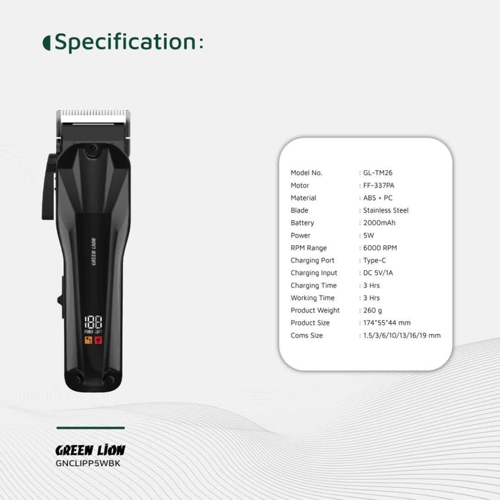 Green Lion Clip Pro Professional Hair Clipper - Zwart-Baardtrimmer-Ilumina Benelux
