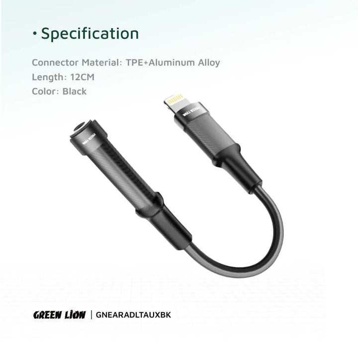 Green Lion Earphone Adapter - Lightning to 3.5 Aux - Zwart-Audiokabel-Ilumina Benelux