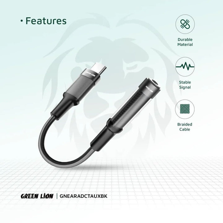 Green Lion Earphone Adapter - USB-C to 3.5 Aux - Zwart-Audiokabel-Ilumina Benelux