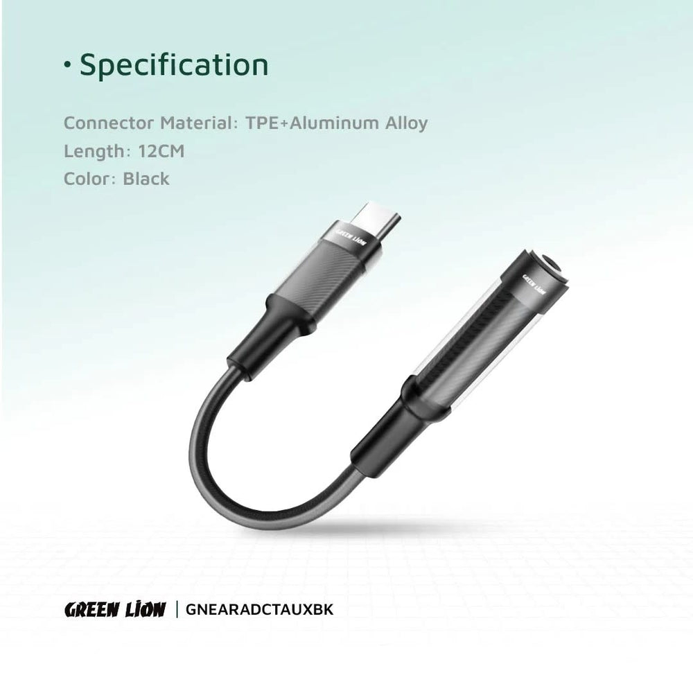 Green Lion Earphone Adapter - USB-C to 3.5 Aux - Zwart-Audiokabel-Ilumina Benelux