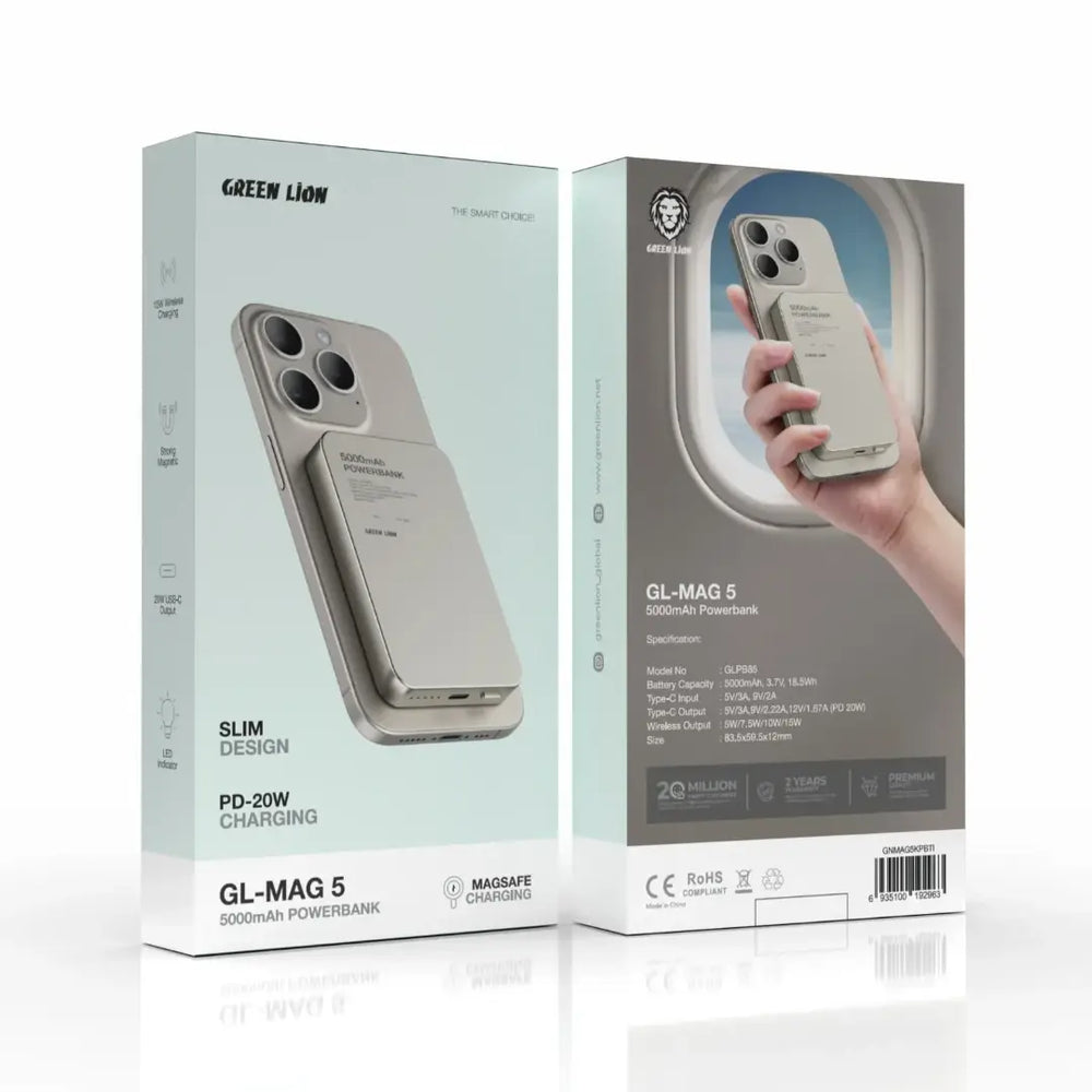 Green Lion GL-MAG 5 PD20W Powerbank 5000mAh - Titanium-Powerbank-Ilumina Benelux