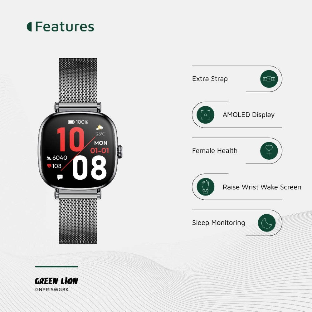 Green Lion Princess Smart Watch - Glossy Black-Smartwatches-Ilumina Benelux