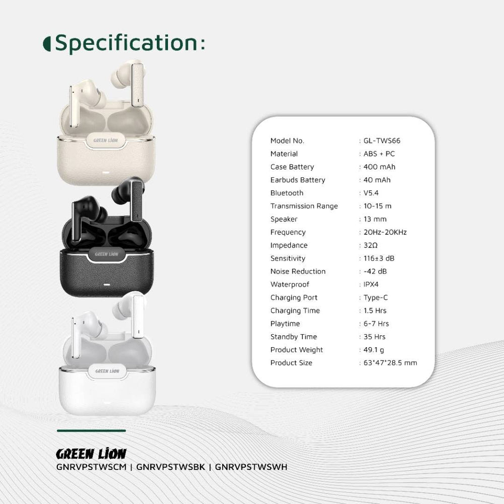 Green Lion River Plus True Wireless Earbuds - Beige-In-ear koptelefoon-Ilumina Benelux