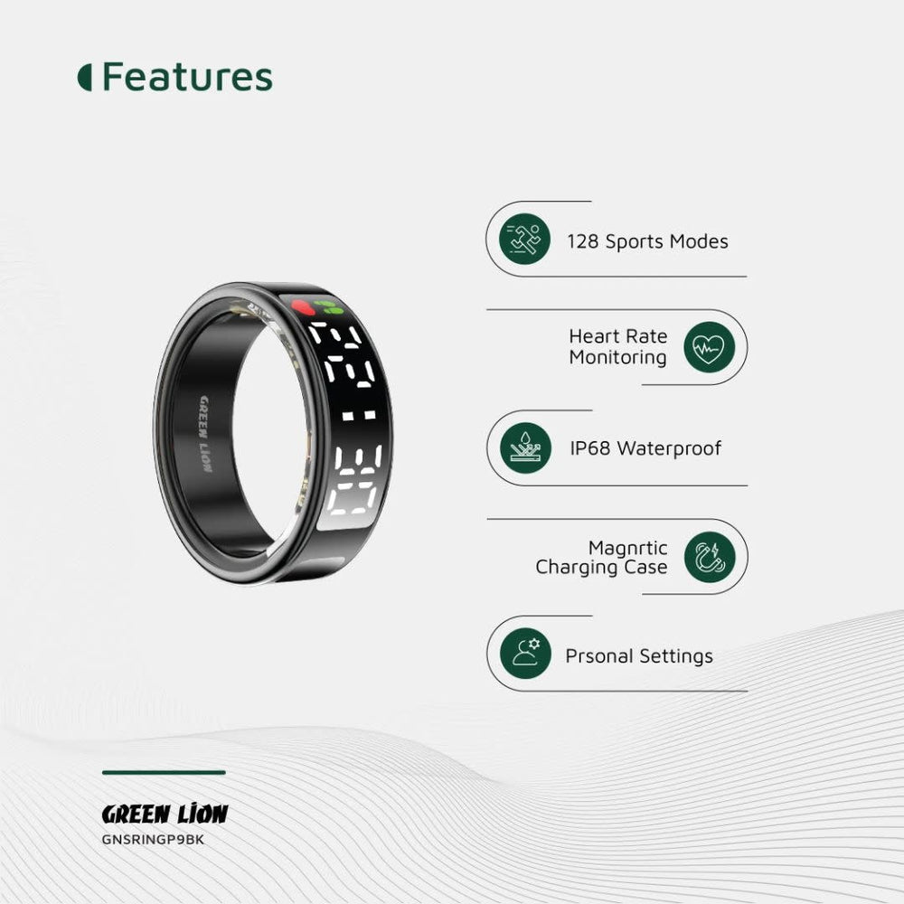 Green Lion Smart Ring Pro With Digital Display - Size 9 - Zwart-Trackers-Ilumina Benelux