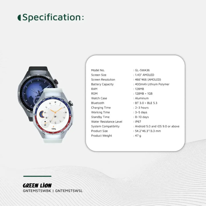 Green Lion Tech Master Amoled Smart Watch - Silver-Smartwatches-Ilumina Benelux
