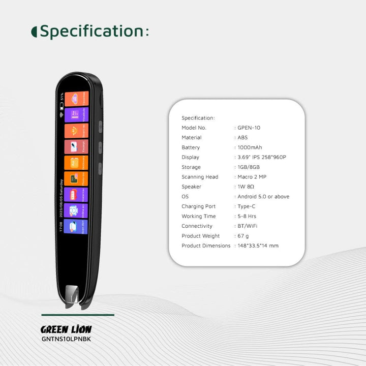 Green Lion Translation Pen - Zwart-Stylus-Ilumina Benelux