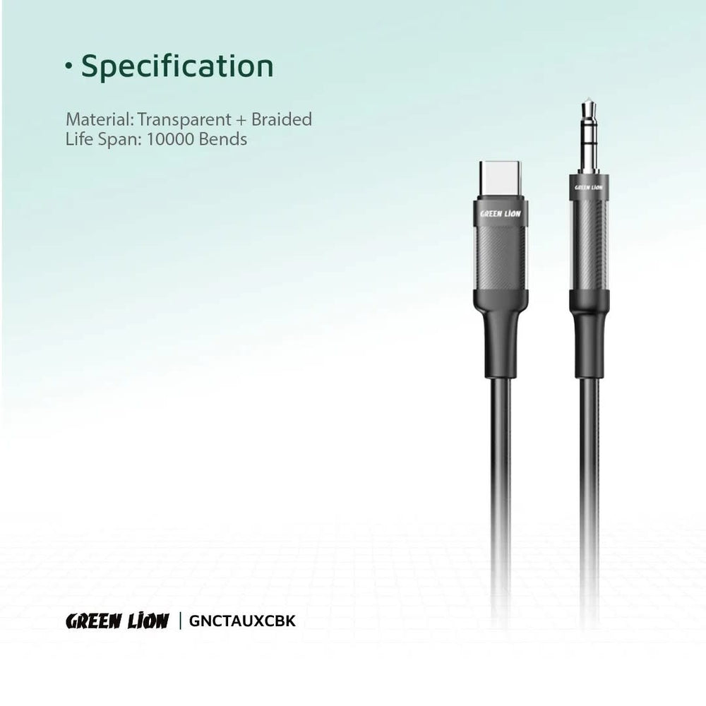Green Lion USB-C to AUX - 100cm Braided Cable - Zwart-Audiokabel-Ilumina Benelux
