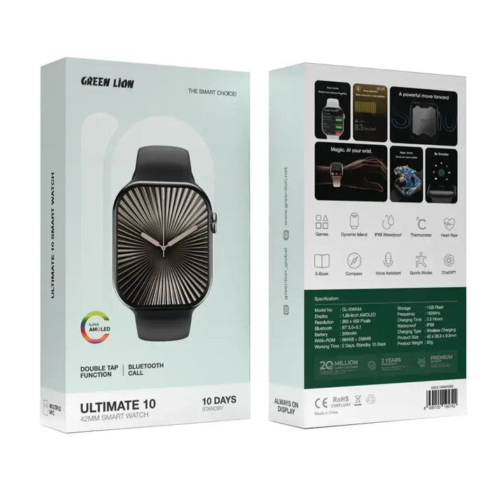 Green Lion Ultimate 10 42mm Smart Watch - AMOLED - Black-Smartwatches-Ilumina Benelux