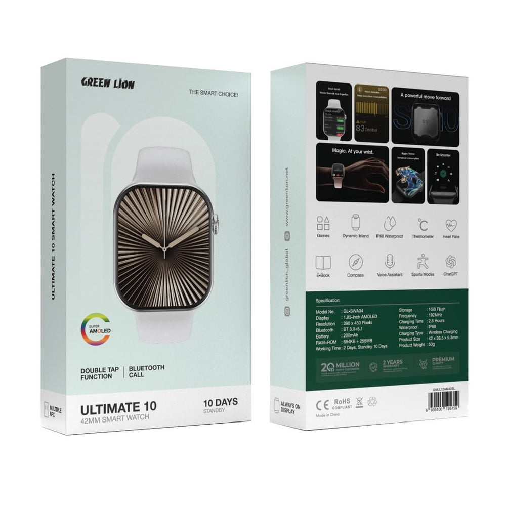 Green Lion Ultimate 10 42mm Smart Watch - AMOLED - Silver-Smartwatches-Ilumina Benelux