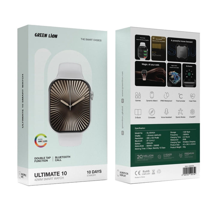Green Lion Ultimate 10 42mm Smart Watch - AMOLED - Silver-Smartwatches-Ilumina Benelux