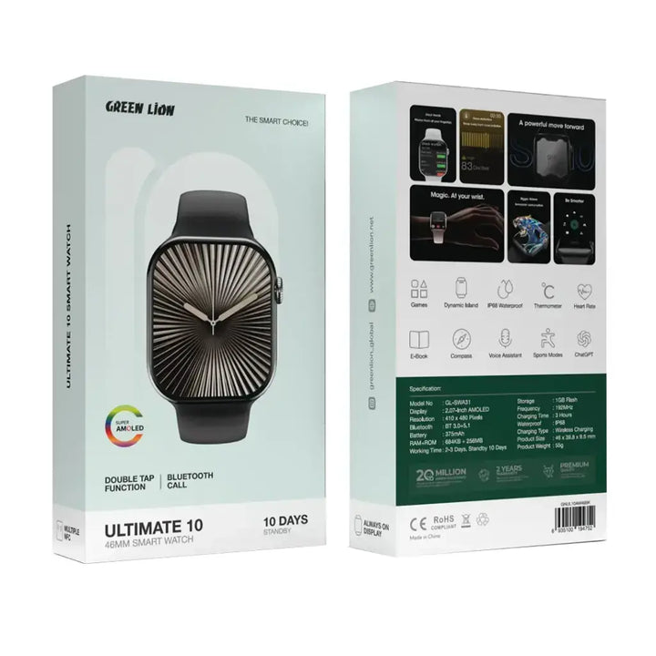 Green Lion Ultimate 10 46mm Smart Watch - AMOLED - Black-Smartwatches-Ilumina Benelux