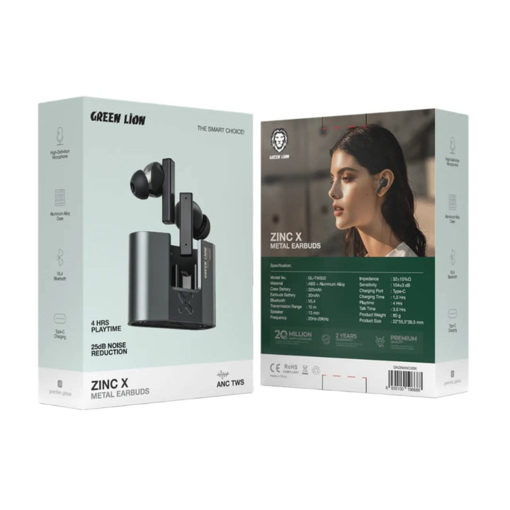 Green Lion ZINC X Metal Earbuds - TWS with ANC - Zwart-In-ear koptelefoon-Ilumina Benelux