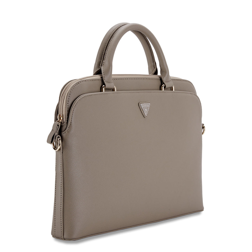 Guess 15 Inch Laptop and Tablet tas - Grained Zipper Pocket - Triangle Logo - Bruin-Laptopcover-Ilumina Benelux
