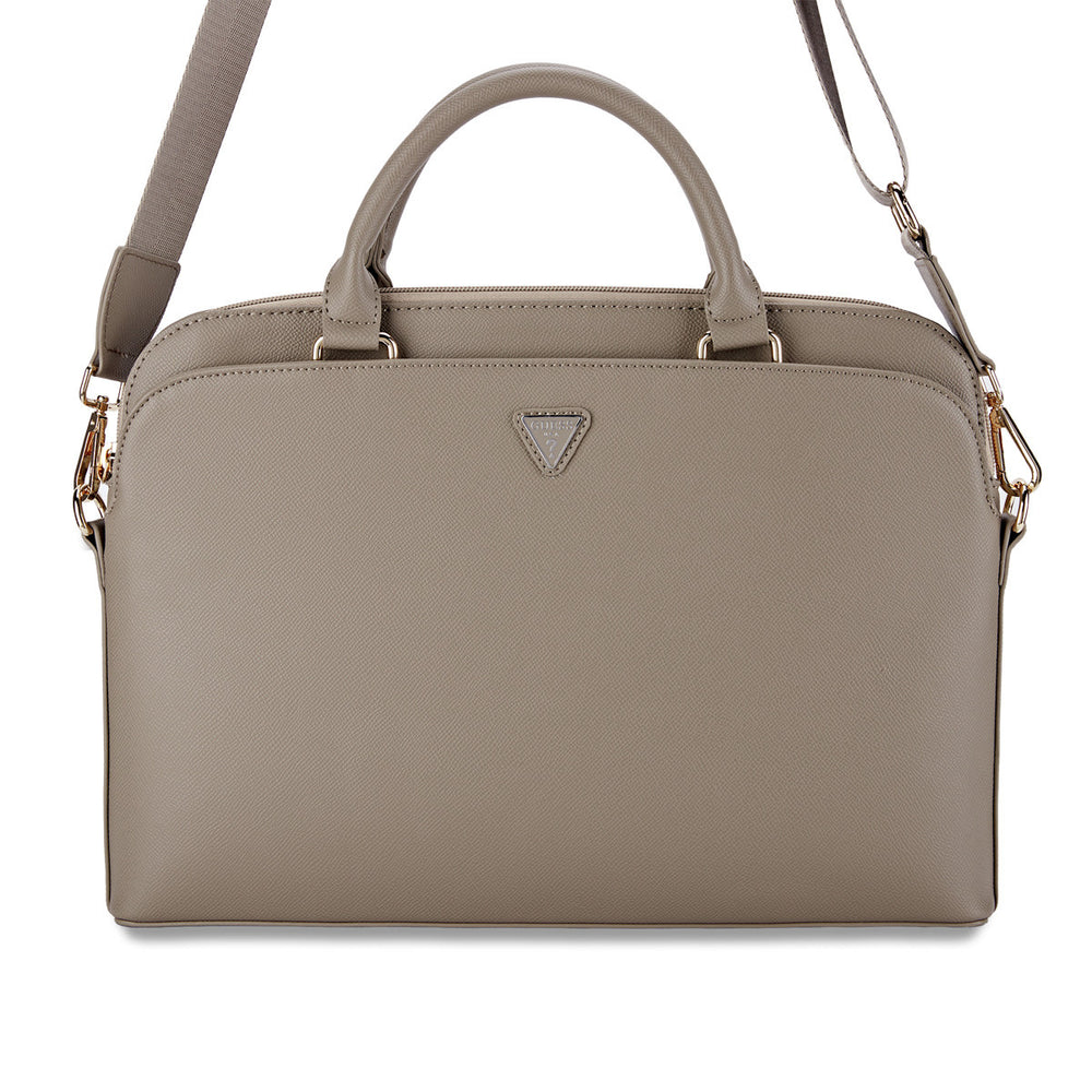 Guess 15 Inch Laptop and Tablet tas - Grained Zipper Pocket - Triangle Logo - Bruin-Laptopcover-Ilumina Benelux