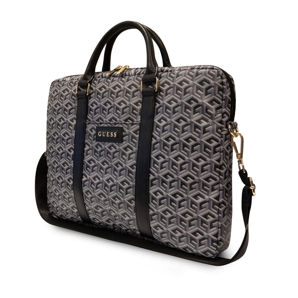 Guess 16 Inch PU Leather Laptop and Tablet Bag - G-Cube Stripes - Zwart-Laptopcover-Ilumina Benelux