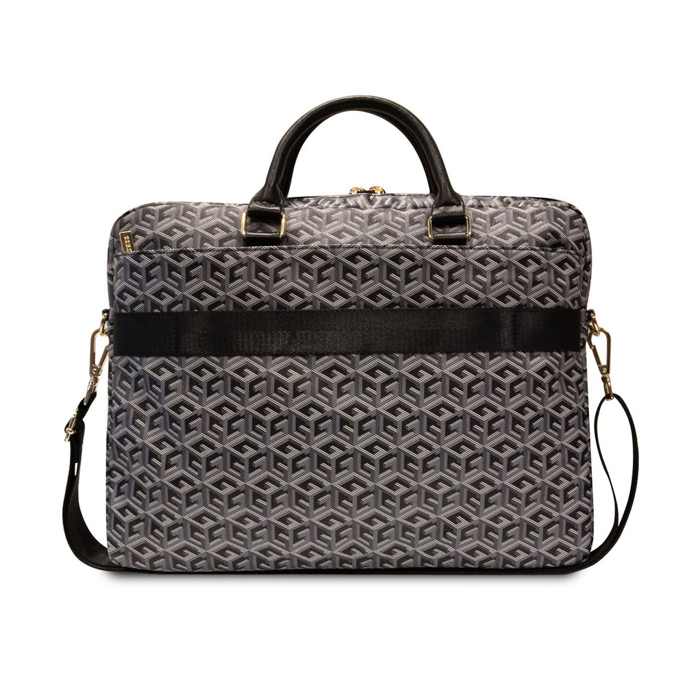 Guess 16 Inch PU Leather Laptop and Tablet Bag - G-Cube Stripes - Zwart-Laptopcover-Ilumina Benelux