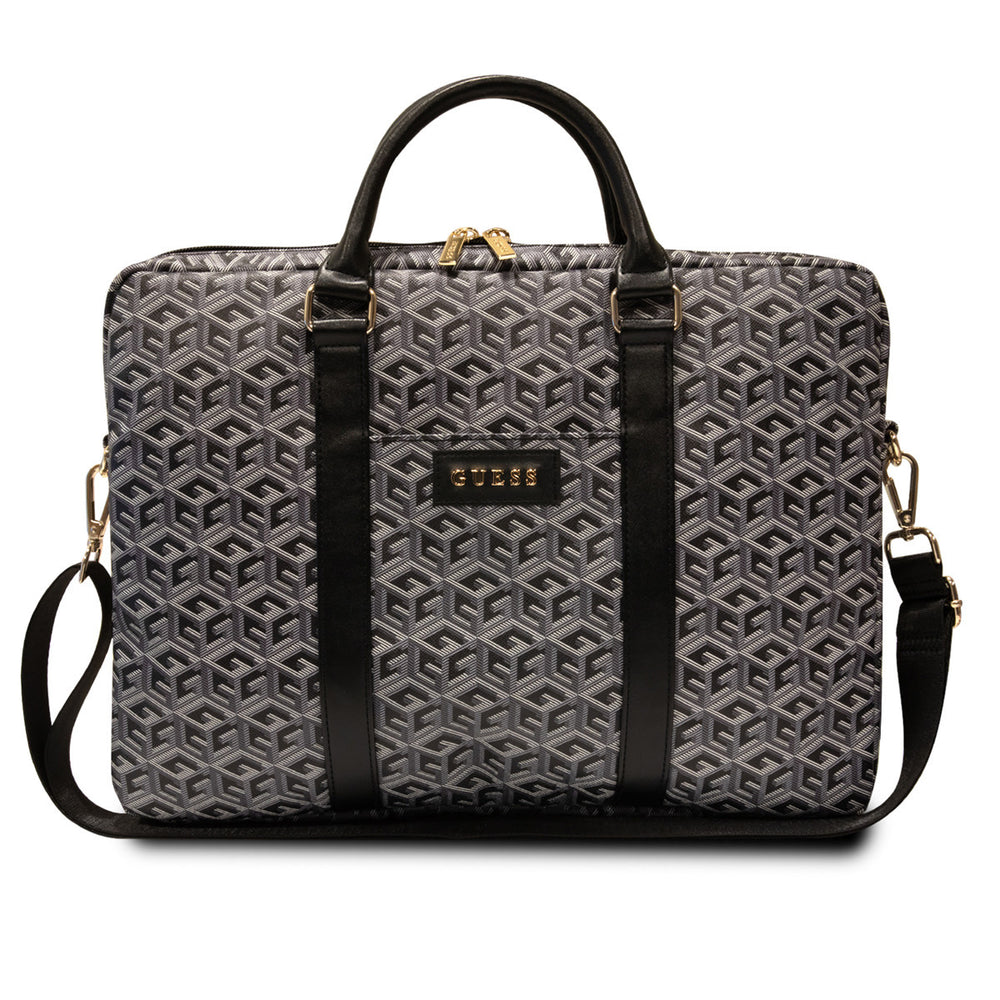 Guess 16 Inch PU Leather Laptop and Tablet Bag - G-Cube Stripes - Zwart-Laptopcover-Ilumina Benelux