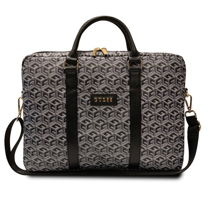 Guess 16 Inch PU Leather Laptop and Tablet Bag - G-Cube Stripes - Zwart-Laptopcover-Ilumina Benelux