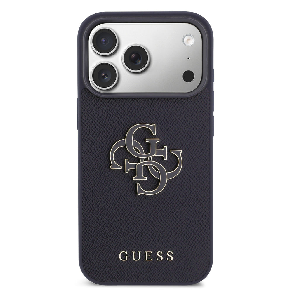 Guess iPhone 17 Pro Backcover hoesje - MagSafe - Saffiano Leather - 4G Resin Logo - Navy-Hoesjes-Ilumina Benelux