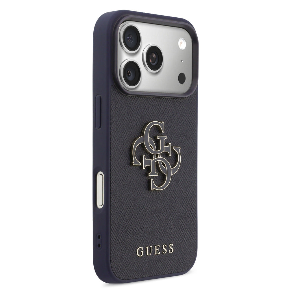 Guess iPhone 17 Pro Backcover hoesje - MagSafe - Saffiano Leather - 4G Resin Logo - Navy-Hoesjes-Ilumina Benelux