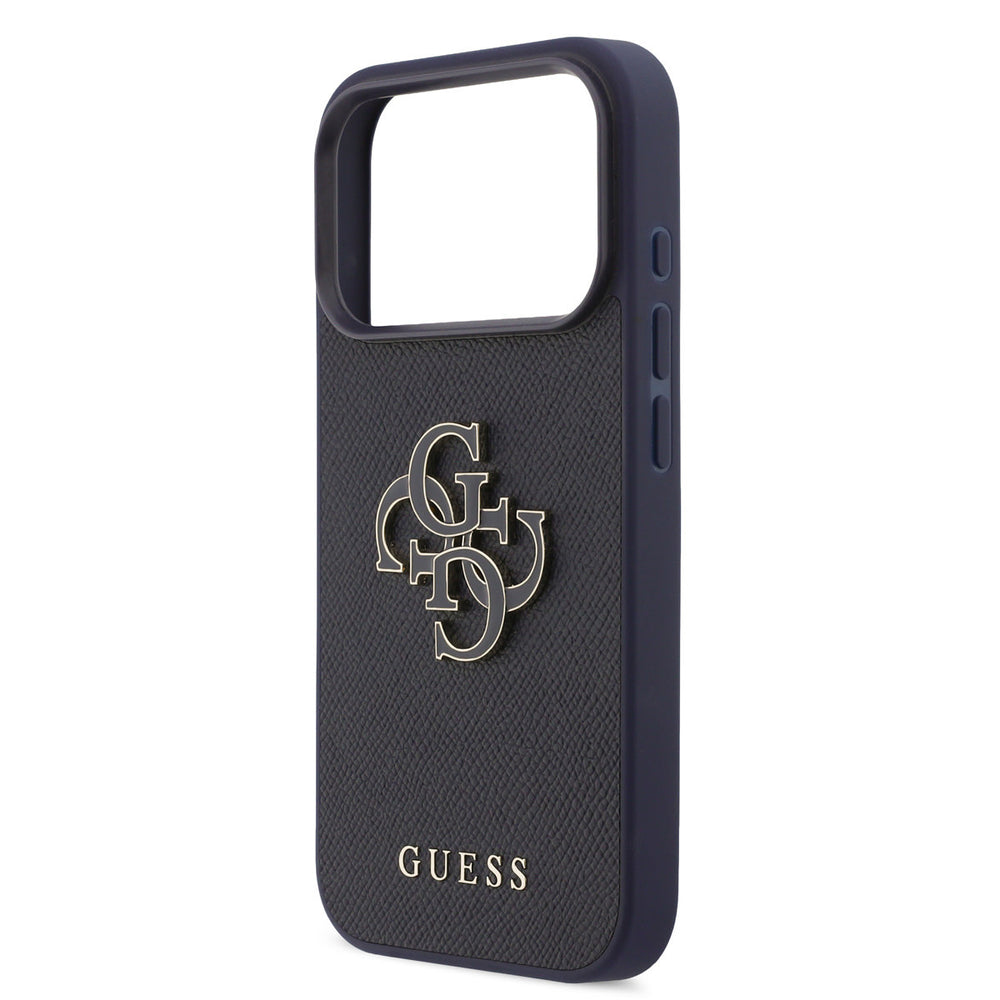 Guess iPhone 17 Pro Backcover hoesje - MagSafe - Saffiano Leather - 4G Resin Logo - Navy-Hoesjes-Ilumina Benelux