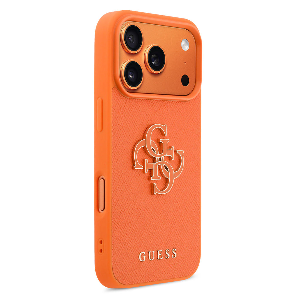 Guess iPhone 17 Pro Backcover hoesje - MagSafe - Saffiano Leather - 4G Resin Logo - Oranje-Hoesjes-Ilumina Benelux