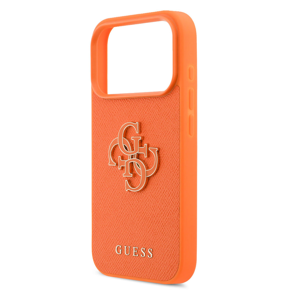 Guess iPhone 17 Pro Backcover hoesje - MagSafe - Saffiano Leather - 4G Resin Logo - Oranje-Hoesjes-Ilumina Benelux