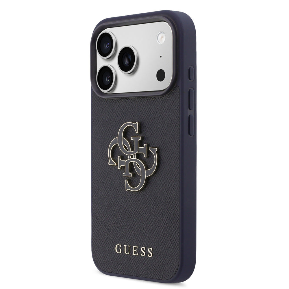Guess iPhone 17 Pro Max Backcover hoesje - MagSafe - Saffiano Leather - 4G Resin Logo - Navy-Hoesjes-Ilumina Benelux