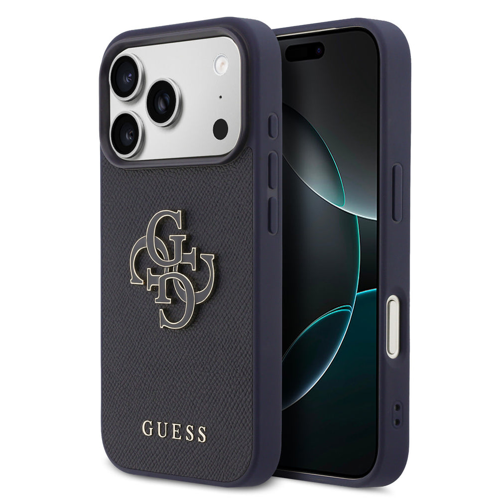 Guess iPhone 17 Pro Max Backcover hoesje - MagSafe - Saffiano Leather - 4G Resin Logo - Navy-Hoesjes-Ilumina Benelux