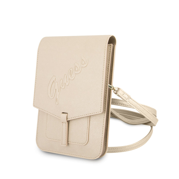 Guess 7 inch Telefoontas - Wallet Bag - Saffiano Leather - Goud-Tablethoesjes-Ilumina Benelux