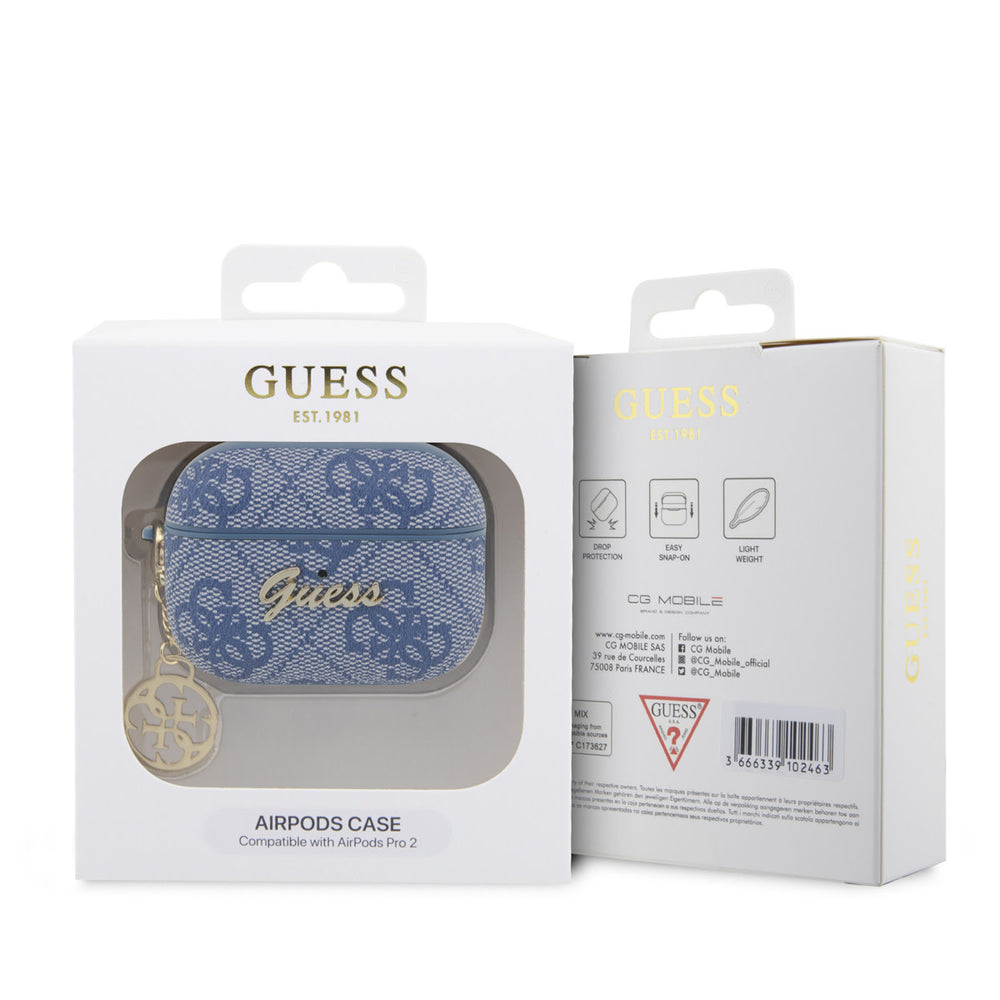 Guess AirPods Pro & Pro 2 Case - 4G - Heart Charm - Blauw-Koptelefoon case-Ilumina Benelux