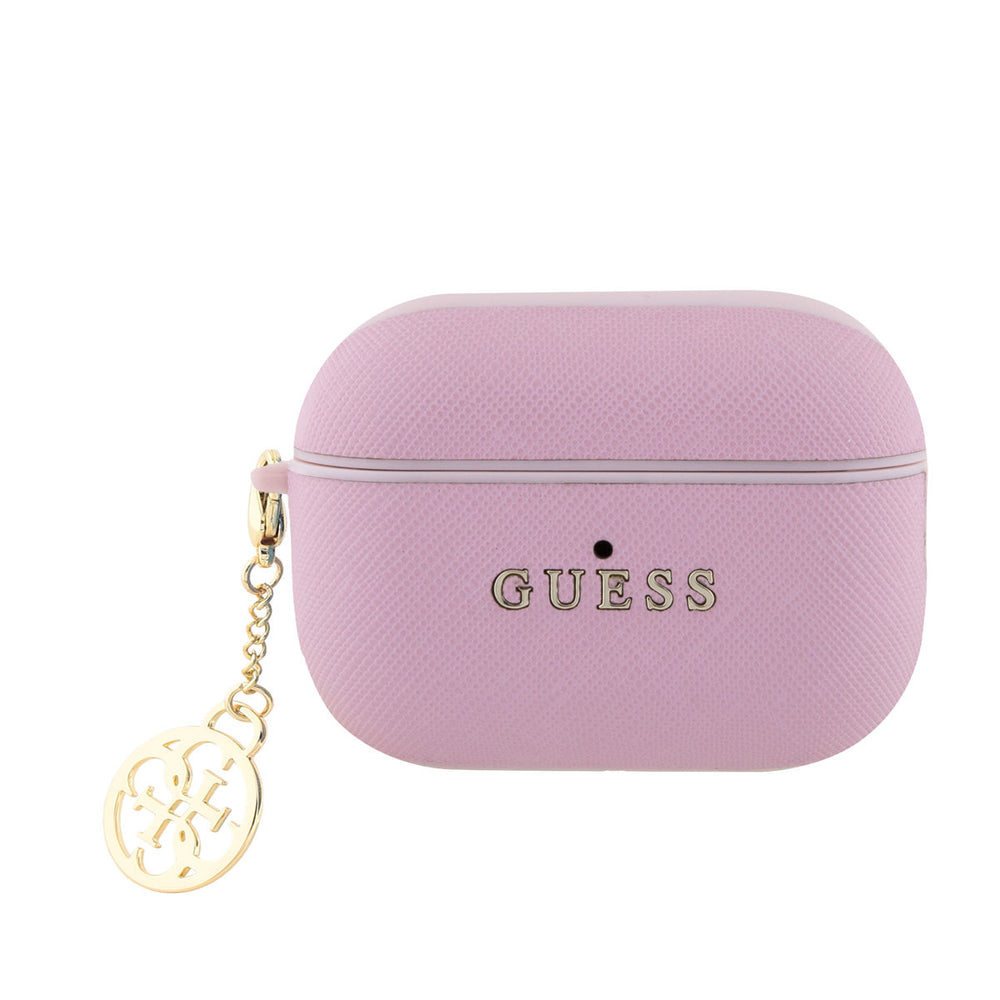 Guess AirPods Pro & Pro 2 Case - Saffiano - Circle Charm - Roze-Koptelefoon case-Ilumina Benelux