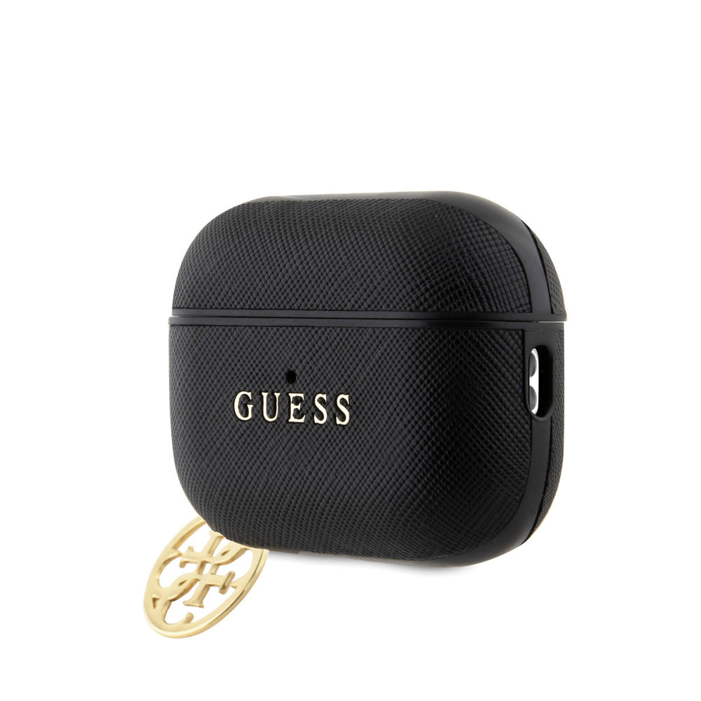 Guess AirPods Pro & Pro 2 Case - Saffiano - Circle Charm - Zwart-Koptelefoon case-Ilumina Benelux