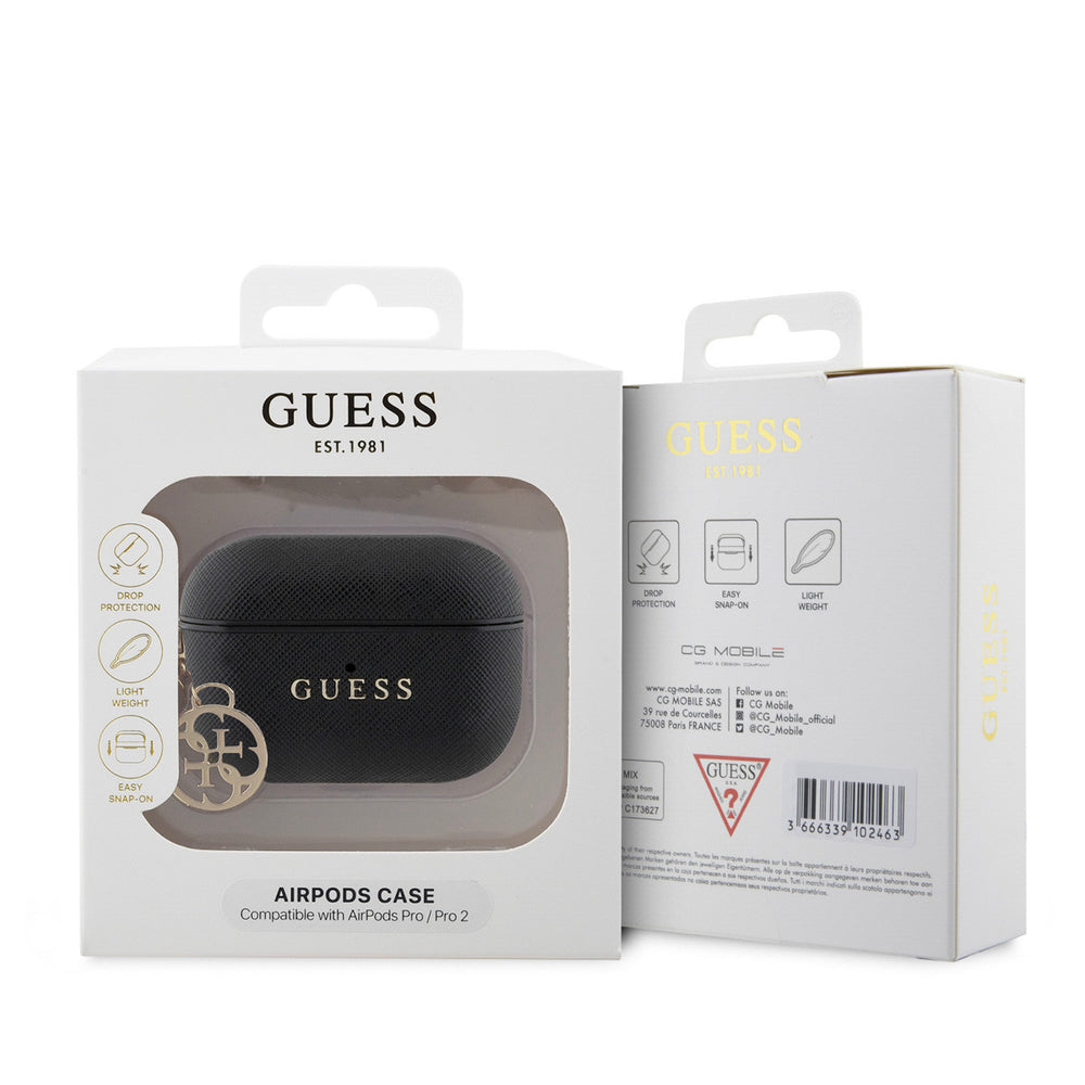 Guess AirPods Pro & Pro 2 Case - Saffiano - Circle Charm - Zwart-Koptelefoon case-Ilumina Benelux