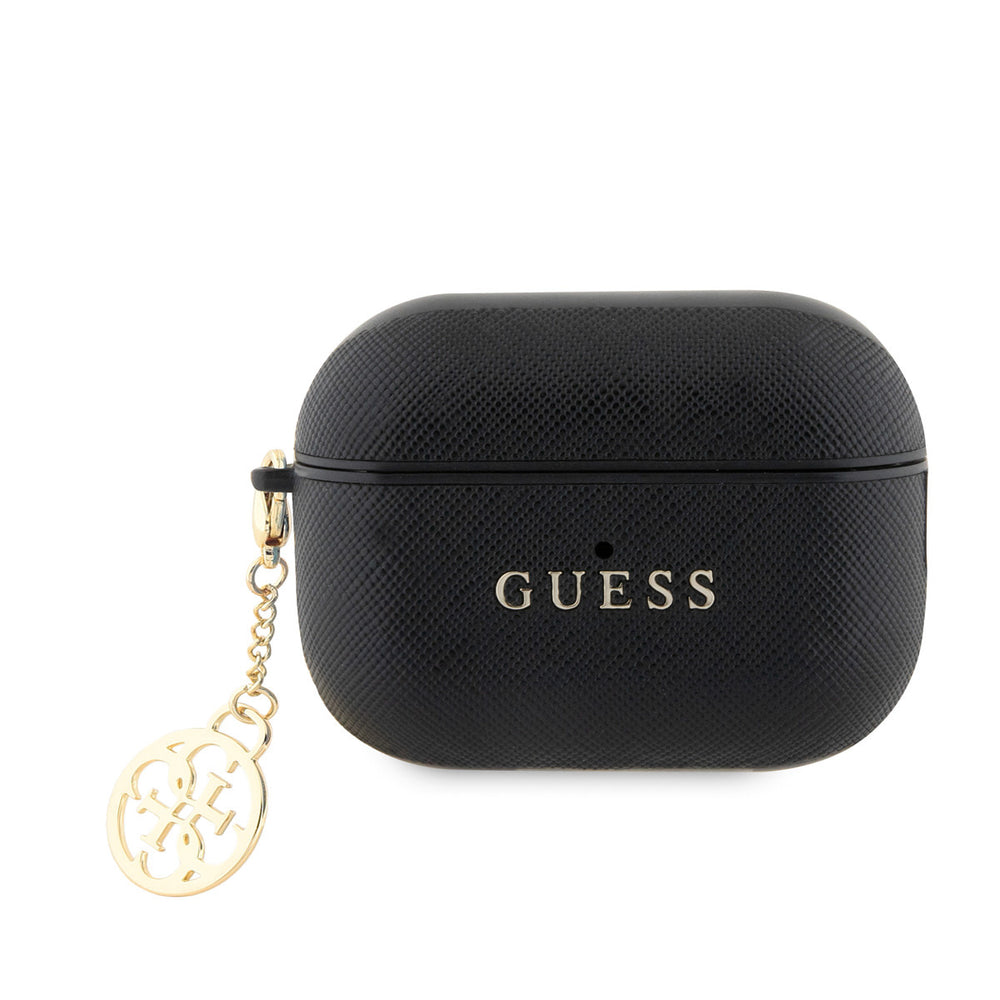 Guess AirPods Pro & Pro 2 Case - Saffiano - Circle Charm - Zwart-Koptelefoon case-Ilumina Benelux