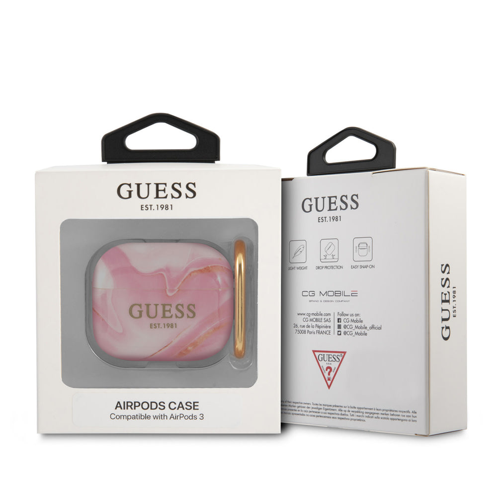 Guess Airpods 3 Case - Shiny New Marble - Roze-Koptelefoon case-Ilumina Benelux