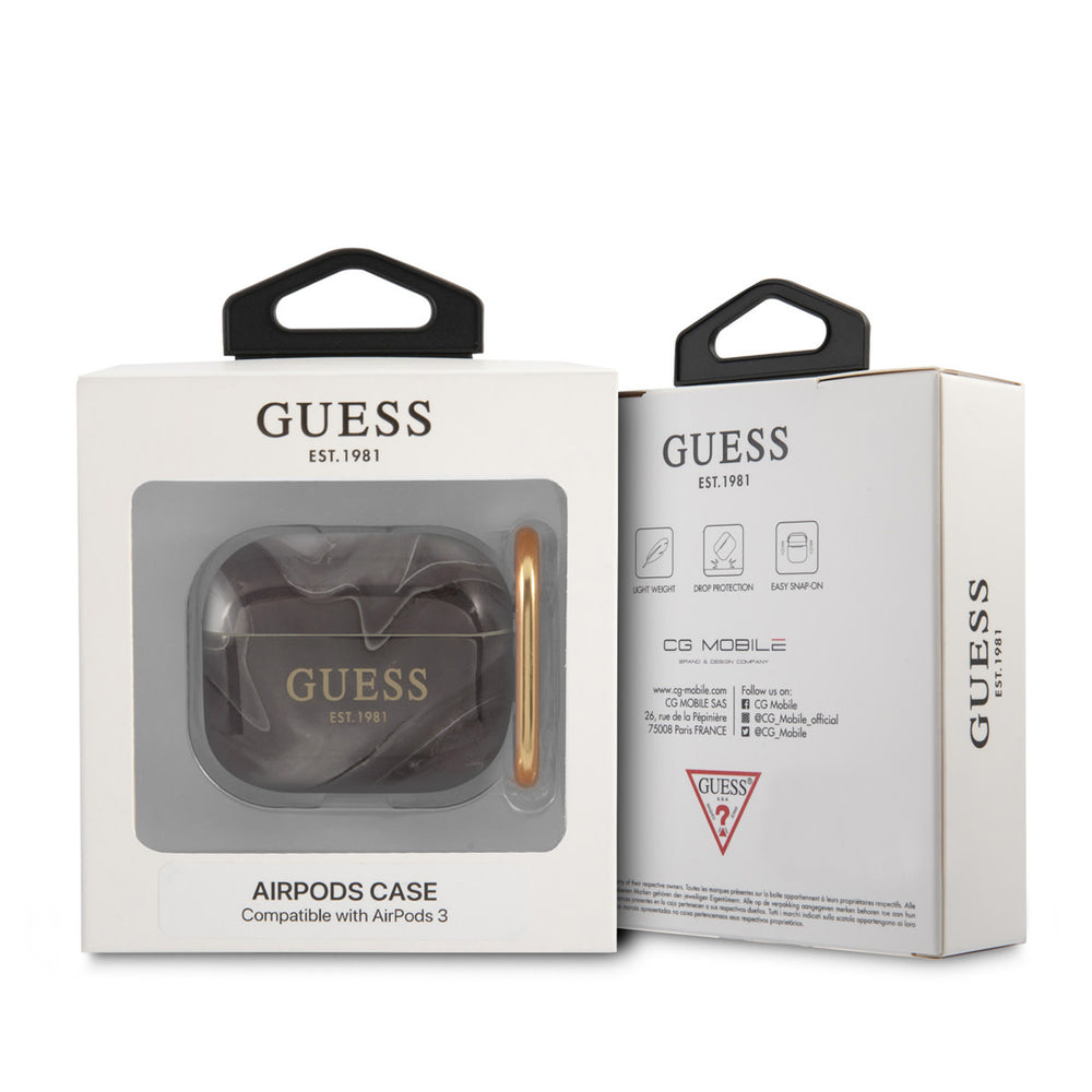 Guess Airpods 3 Case - Shiny New Marble - Zwart-Koptelefoon case-Ilumina Benelux