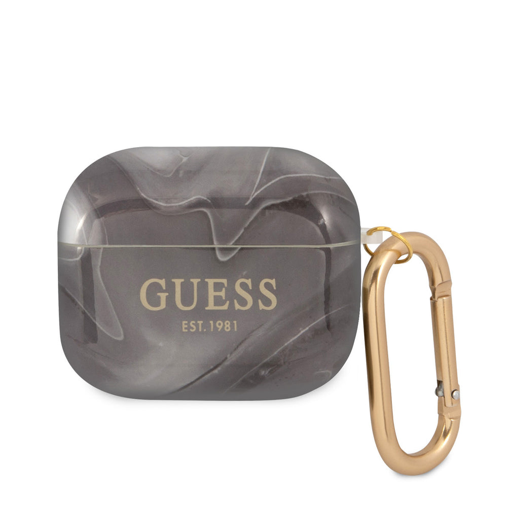 Guess Airpods 3 Case - Shiny New Marble - Zwart-Koptelefoon case-Ilumina Benelux