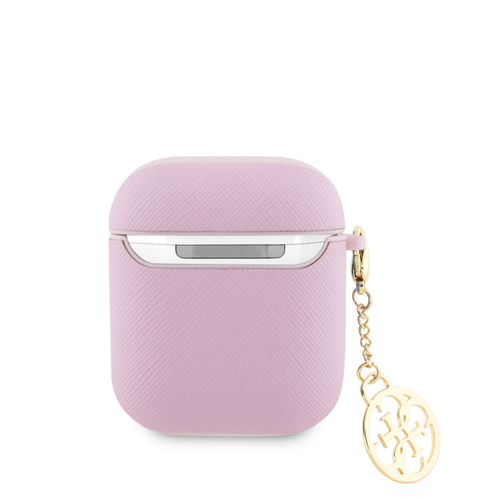 Guess Airpods - Airpods 2 Case - Saffiano - Circle Charm - Roze-Koptelefoon case-Ilumina Benelux