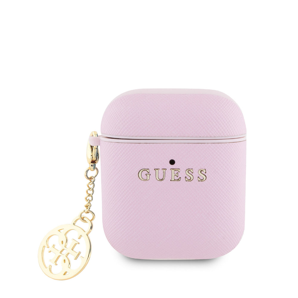 Guess Airpods - Airpods 2 Case - Saffiano - Circle Charm - Roze-Koptelefoon case-Ilumina Benelux