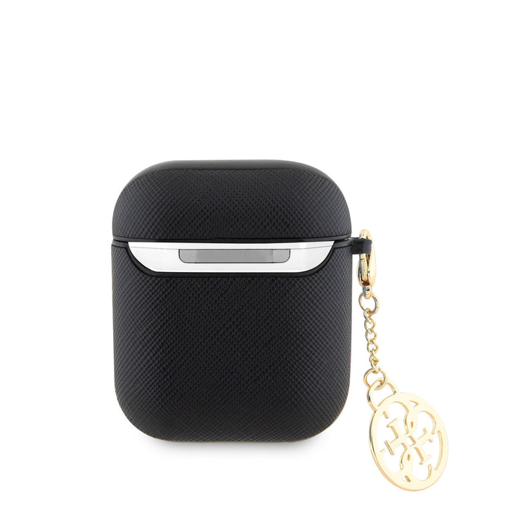 Guess Airpods - Airpods 2 Case - Saffiano - Circle Charm - Zwart-Koptelefoon case-Ilumina Benelux