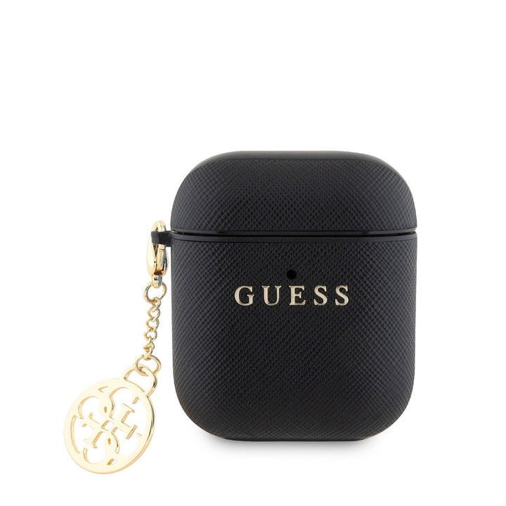 Guess Airpods - Airpods 2 Case - Saffiano - Circle Charm - Zwart-Koptelefoon case-Ilumina Benelux