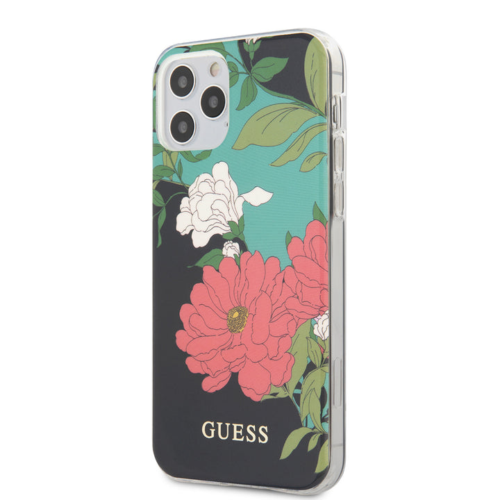 Guess Apple iPhone 12 - 12 Pro zwart Backcover hoesje - Flower TPU-Hoesjes-Ilumina Benelux