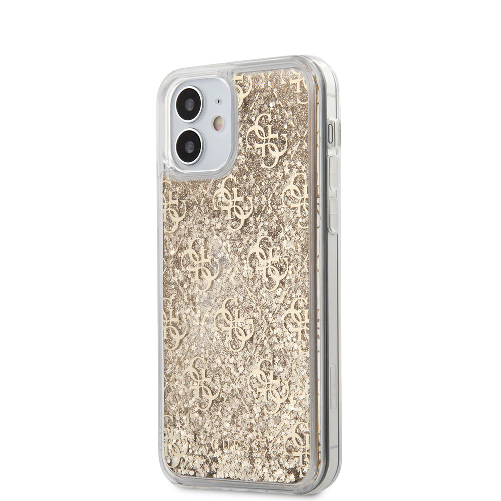Guess Apple iPhone 12 Mini Backcover hoesje Goud - Liquid Glitter-Hoesjes-Ilumina Benelux