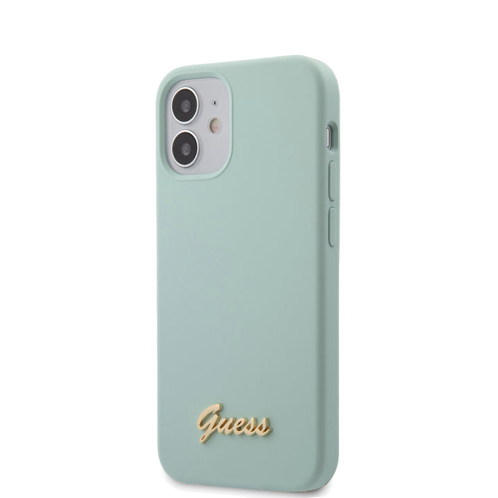 Guess Apple iPhone 12 Mini Blauw Backcover hoesje - Metal Logo-Hoesjes-Ilumina Benelux