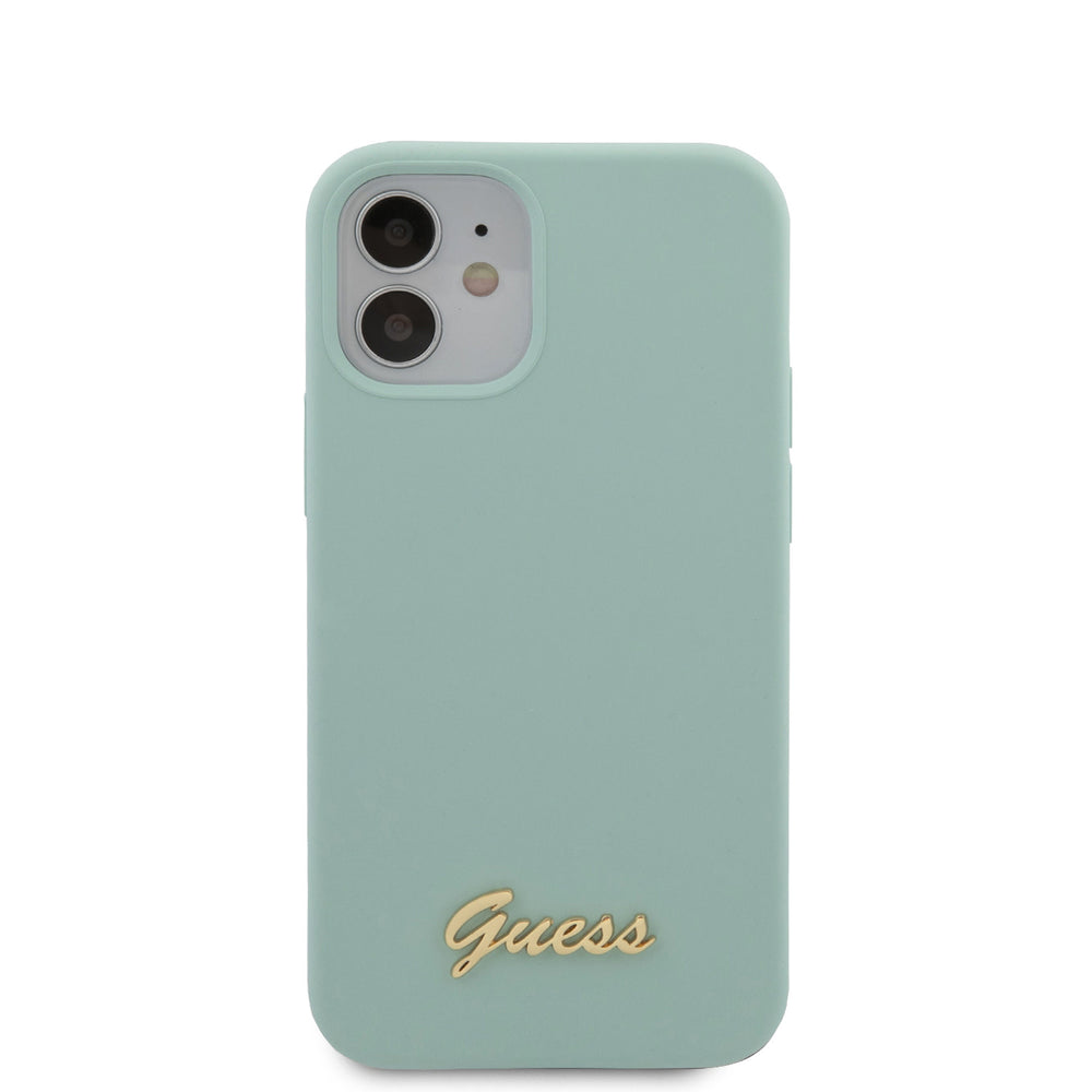 Guess Apple iPhone 12 Mini Blauw Backcover hoesje - Metal Logo-Hoesjes-Ilumina Benelux