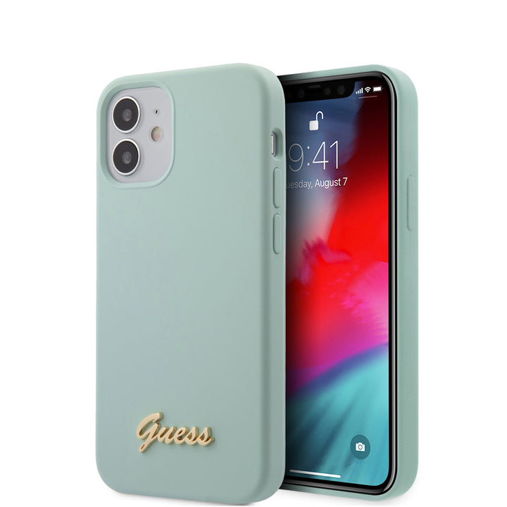 Guess Apple iPhone 12 Mini Blauw Backcover hoesje - Metal Logo-Hoesjes-Ilumina Benelux