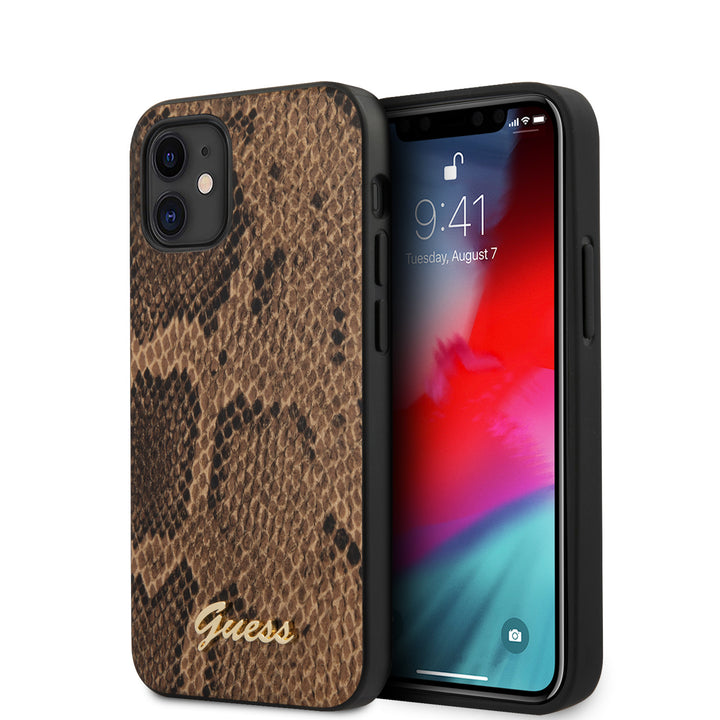 Guess Apple iPhone 12 Mini Bruin Backcover hoesje - Python-Hoesjes-Ilumina Benelux